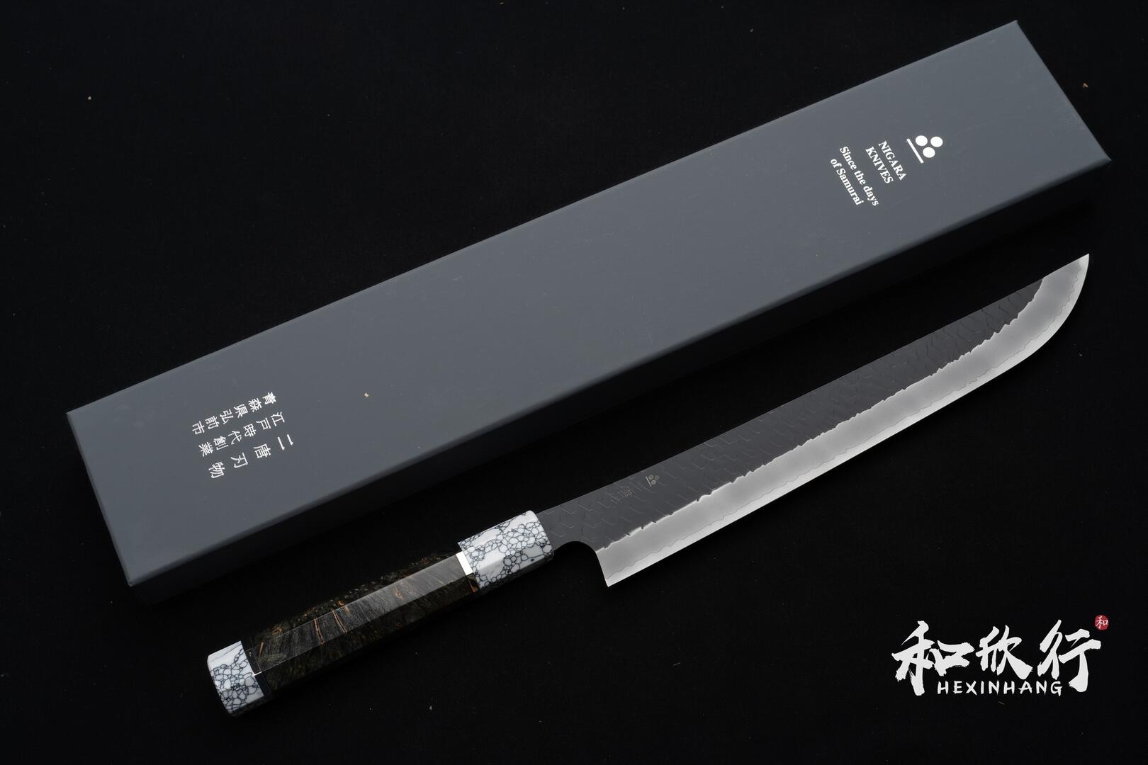 二唐刃物鍛造所Nigara Hamono SG-2 粉末鋼黑打槌目先丸筋引系列